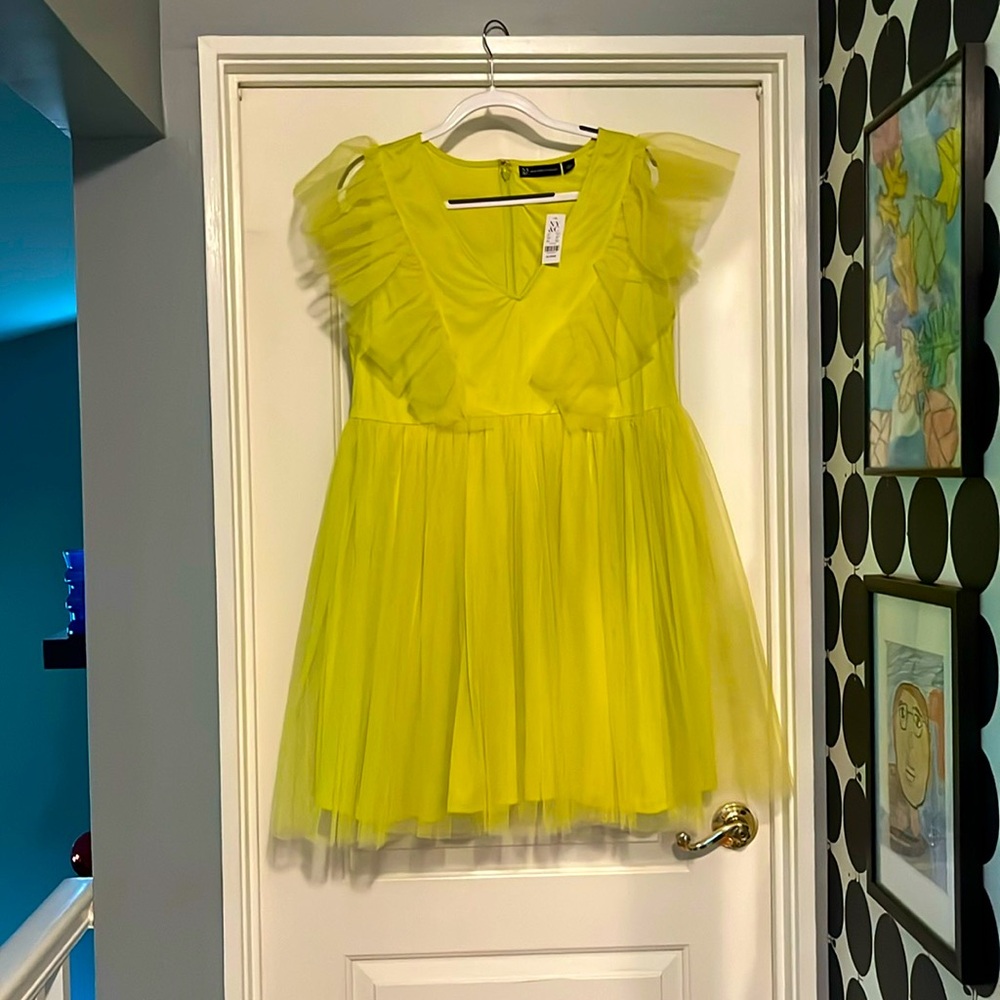 Ruffle tulle cap-sleeve flare dress